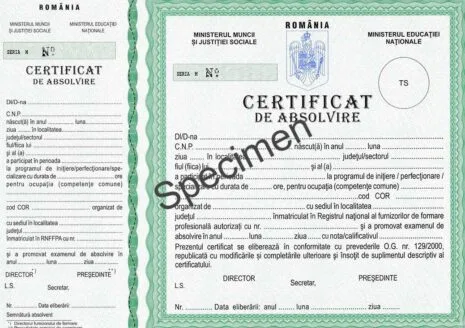 Model certificat absolvire – Perfecționare
