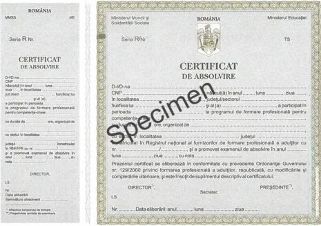 Model certificat absolvire competențe-cheie